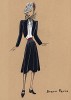 Белая блузка, костюм тёмно-синего цвета и ярко-красный пояс из коллекции осень-зима 1942-43 года парижского дизайнера Мари-Луиз Брюйер (собственноручная гуашь автора). Уникальный документ истории моды времен Второй мировой войны