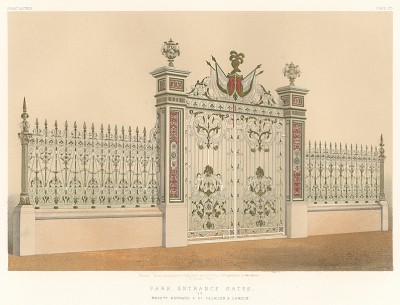 Ажурные парковые ворота от фирмы Kennard & Co., Лондон. Каталог Всемирной выставки в Лондоне 1862 года, т.2, л.175