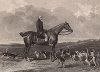 Томас Уоринг, эсквайр, на любимом коне Питере со своими гончими. 