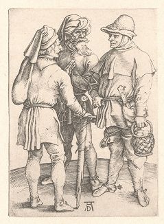 Три крестьянина. Гравюра Альбрехта Дюрера, выполненная ок. 1497 года (Репринт 1928 года. Лейпциг)