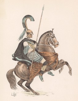Древнегреческий тяжеловооружённый конник (из "Иллюстрированной истории верховой езды", изданной в Париже в 1891 году)