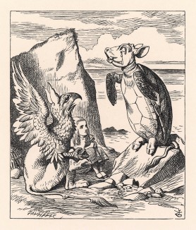 "Однажды, -- произнес, наконец, Черепаха Квази с глубоким вздохом, -- я был настоящей Черепахой". (иллюстрация Джона Тенниела к книге Льюиса Кэрролла «Алиса в Стране Чудес», выпущенной в Лондоне в 1870 году)