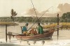 Рыбалка с лодки-плоскодонки. The National Sports of Great Britain by Henry Alken. Лондон, 1903