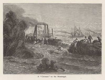 Работы по возведению плотины в дельте реки Миссисипи. Лист из издания "Picturesque America", т.I, Нью-Йорк, 1872.