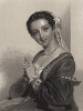 Обворожительная Джессика, героиня пьесы Уильяма Шекспира "Венецианский купец". The Heroines of Shakspeare. Лондон, 1850-е гг.