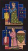 Витраж Шартрского собора, изображающий молитву благородной дамы в гербовом платье и её юную дочь в камизе, подпоясанной поясом - символом непорочности (из Les arts somptuaires... Париж. 1858 год)