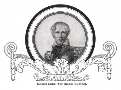 Лоран де Гувион Сен-Сир (1764-1830), сын кожевника, командовал Каталонской армией в Испании (1808-09) и корпусом в России, маршал Франции (1812). В 1814 г. перешёл на сторону Бурбонов. Военный (1815) и военно-морской министр (1817-19), маркиз (1817)