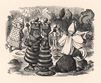 Фигуры важно разгуливали по коврику парами! (иллюстрация Джона Тенниела к книге Льюиса Кэрролла «Алиса в Зазеркалье», выпущенной в Лондоне в 1870 году)