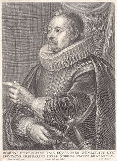 Энгельберт Тайе, барон ван Веммель (1589--1657) - брабантский аристократ и политик, член Совета Брабанта.  Лист из знаменитой "Иконографии" Антониса ван Дейка. 