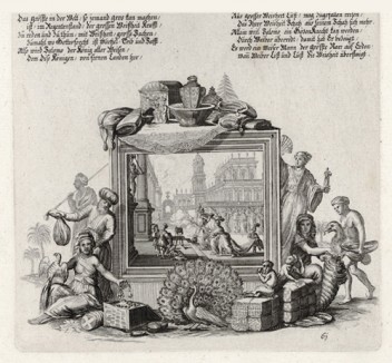 Соломон и царица Савская у жертвенника (из Biblisches Engel- und Kunstwerk -- шедевра германского барокко. Гравировал неподражаемый Иоганн Ульрих Краусс в Аугсбурге в 1700 году)