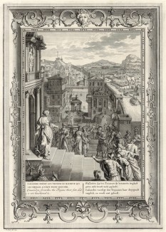 Кассандра предсказывает судьбу Трои (лист известной работы "Храм муз", изданной в Амстердаме в 1733 году)