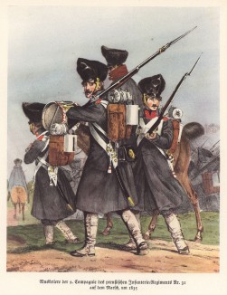 1835 год. 31-й прусский пехотный полк на марше (из популярной в нацистской Германии работы Мартина Лезиуса Das Ehrenkleid des Soldaten... Берлин. 1936 год)