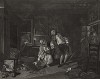 Модный брак, гравюра 5. «Дуэль и смерть графа», 1745. Граф застает супругу с любовником-адвокатом в Багнио, известном доме свиданий. Мужчины дерутся на шпагах. Граф смертельно ранен и умирает. Геттинген, 1854