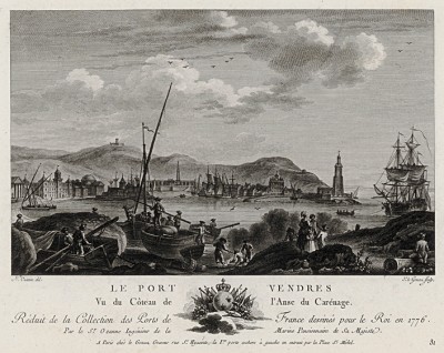 Вид на Пор-Вандр (лист 31 из альбома гравюр Nouvelles vues perspectives des ports de France..., изданного в Париже в 1791 году)