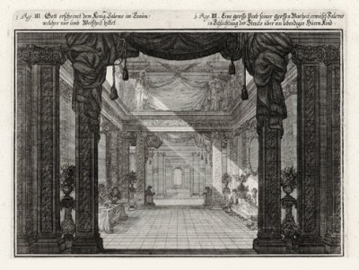Чертоги царя Соломона (из Biblisches Engel- und Kunstwerk -- шедевра германского барокко. Гравировал неподражаемый Иоганн Ульрих Краусс в Аугсбурге в 1700 году)