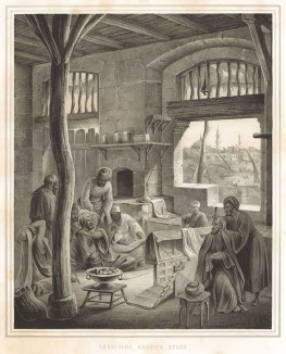 Парикмахерская в Каире (из "Путешествия на Восток..." герцога Максимилиана Баварского. Штутгарт. 1846 год (лист XXXIX))