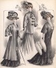 Осенние костюмы из серой шерсти, дополненные меховыми муфтами и шляпами с бантами. Les grandes modes de Paris, 1907
