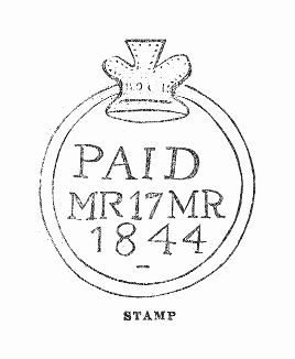 Штамп для официальных писем, используемый почтовым управлением Великобритании в 1844 году (The Illustrated London News №113 от 29/06/1844 г.)