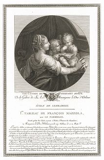 Обучение младенца Христа, приписываемое Пармиджанино. Лист из знаменитого издания Galérie du Palais Royal..., Париж, 1786