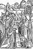 Святой Вольфганг посвящает в сан епископа города Бремен. Из "Жития Святого Вольфганга" (Das Leben S. Wolfgangs) неизвестного немецкого мастера. Издал Johann Weyssenburger, Ландсхут, 1515