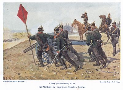 Выход на позиции. Униформа саксонской артиллерии в 1890 гг. Unser Vaterland in Waffen Ein patriotischer Hausschatz für das deutsche Volk und Heer, л.26. Берлин, 1900