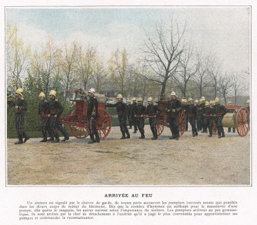 Прибытие французской пожарной команды к месту происшествия. L'Album militaire. Livraison №10. Sapeurs-Pompiers. Париж, 1890