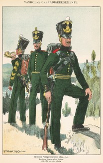 Солдат шведского егерского батальона Värmland в униформе образца 1833-45 гг. Svenska arméns munderingar 1680-1905. Стокгольм, 1911