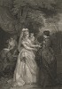 Иллюстрация к комедии Шекспира "Бесплодные усилия любви", акт V, сцена II: Французская принцесса показывает Розалине подарок, присланный ей влюбленным Фердинандом. Boydell's Graphic Illustrations of the Dramatic works of Shakspeare, Лондон, 1803. 