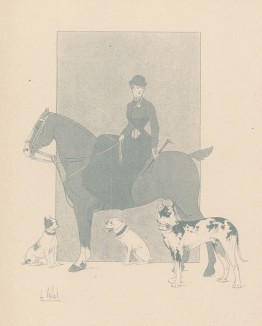 На конную прогулку вместе с собаками (из "Иллюстрированной истории верховой езды", изданной в Париже в 1891 году)