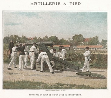 Установка лафета французского орудия калибра 95. L'Album militaire. Livraison №6. Artillerie à pied. Париж, 1890