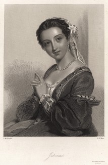 Обворожительная Джессика, героиня пьесы Уильяма Шекспира "Венецианский купец". The Heroines of Shakspeare. Лондон, 1850-е гг.