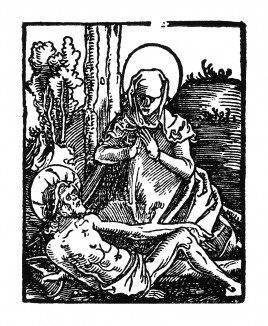 Оплакивание Иисуса. Ганс Бальдунг Грин. Иллюстрация к Hortulus Animae. Издал Martin Flach. Страсбург, 1512 