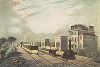 Железная дорога Ливерпуль-Манчестер в Ньютоне. С акватинты Роберта Хавелла из издания "Кареты и поезда". Лондон, 1965 г.