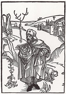 Жан Жерсон (Johannes Gerson (нем.)), изображённый Дюрером в образе пилигрима на титульном листе знаменитой книги учёного Secunda pars operum...