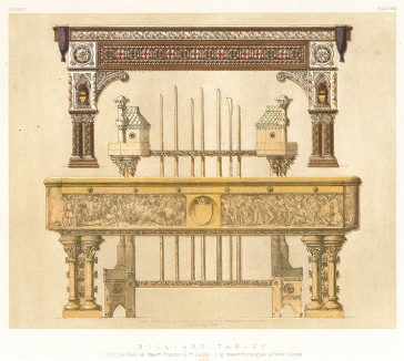 Роскошные бильярдные столы из резного дуба от Thurston & Co. Каталог Всемирной выставки в Лондоне 1862 года, т.2, л.1
