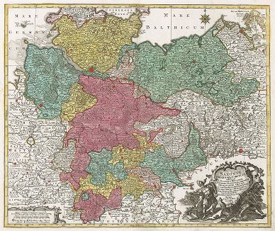 Карта Нижней Саксонии. Saxoniae inferioris Circulus exhibens Ducatus Brunsvic, Lüneburg, Magdeburg, Bremens. Mechlinoburg, et Holsat