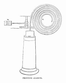 Аппарат, позволяющий использовать электрохимический способ печати в электрическом телеграфе, запатентованном в 1843 году шотландским физиком и изобретателем Александром Бэйном (1811 -- 1877 гг.) (The Illustrated London News №105 от 04/05/1844 г.)