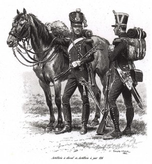 Французские артиллеристы эпохи Реставрации. Types et uniformes. L'armée françаise par Éduard Detaille. Париж, 1889