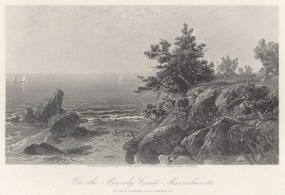 Берег залива Массачусетс в районе города Беверли, штат Массачусетс. Лист из издания "Picturesque America", т.II, Нью-Йорк, 1874.