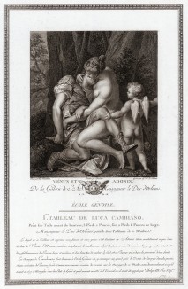 Венера и Адонис. Galérie du Palais Royal gravée d’après les tableaux des différentes еcoles... Париж, 1786