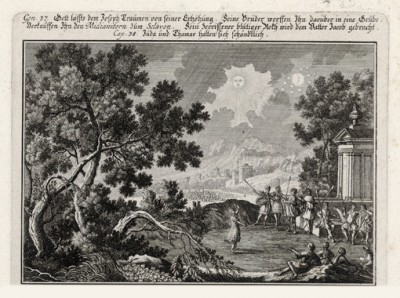 Братья продают Иосифа в рабство (из Biblisches Engel- und Kunstwerk -- шедевра германского барокко. Гравировал неподражаемый Иоганн Ульрих Краусс в Аугсбурге в 1700 году)