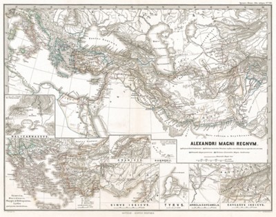 Империя Александра Великого (Македонского). Карта из "Atlas Antiquus" (Древний атлас) Карла Шпрюнера и Теодора Менке, Гота, 1865 год