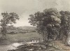 Пейзаж с рекой и видом на деревню. Гравюра с рисунка знаменитого английского пейзажиста Томаса Гейнсборо из коллекции Дж. Хибберта. A Collection of Prints ...of Tho. Gainsborough, Лондон, 1819. 