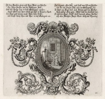 Ангел выводит апостола Петра из темницы (из Biblisches Engel- und Kunstwerk -- шедевра германского барокко. Гравировал неподражаемый Иоганн Ульрих Краусс в Аугсбурге в 1694 году)
