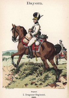 Униформа баварских драгун образца 1804 г. Uniformenkunde Рихарда Кнотеля, л.9. Ратенау (Германия), 1890