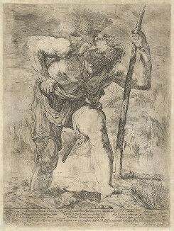 Святой Христофор с младенцем Христом на плечах. Офорт Орацио Борджианни, ок. 1615 года. 
