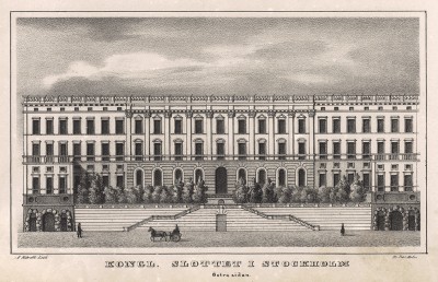 Королевский дворец в Стокгольме, вид с запада. Stockholm forr och NU. Стокгольм, 1837