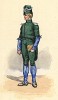 1810 г. Воспитанник французской кавалерийской школы Сен-Жермен в униформе для занятий в классах. Коллекция Роберта фон Арнольди. Германия, 1911-29