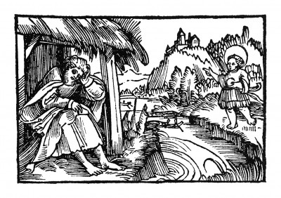 Первое видение Офферуса. Из "Жития Святого Христофора" (S. Christops Geburt und Leben) неизвестного немецкого мастера. Издал Johann Weyssenburger, Ландсхут, 1520. 