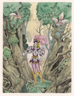 Принц в лесу. Иллюстрация Умберто Брунеллески к сказке Шарля Перро. Париж, 1946 год